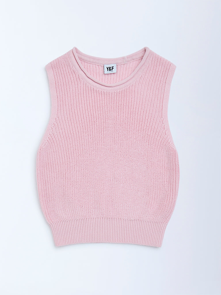 Y&F Kids Pink Knit-Textured Cotton Sweater