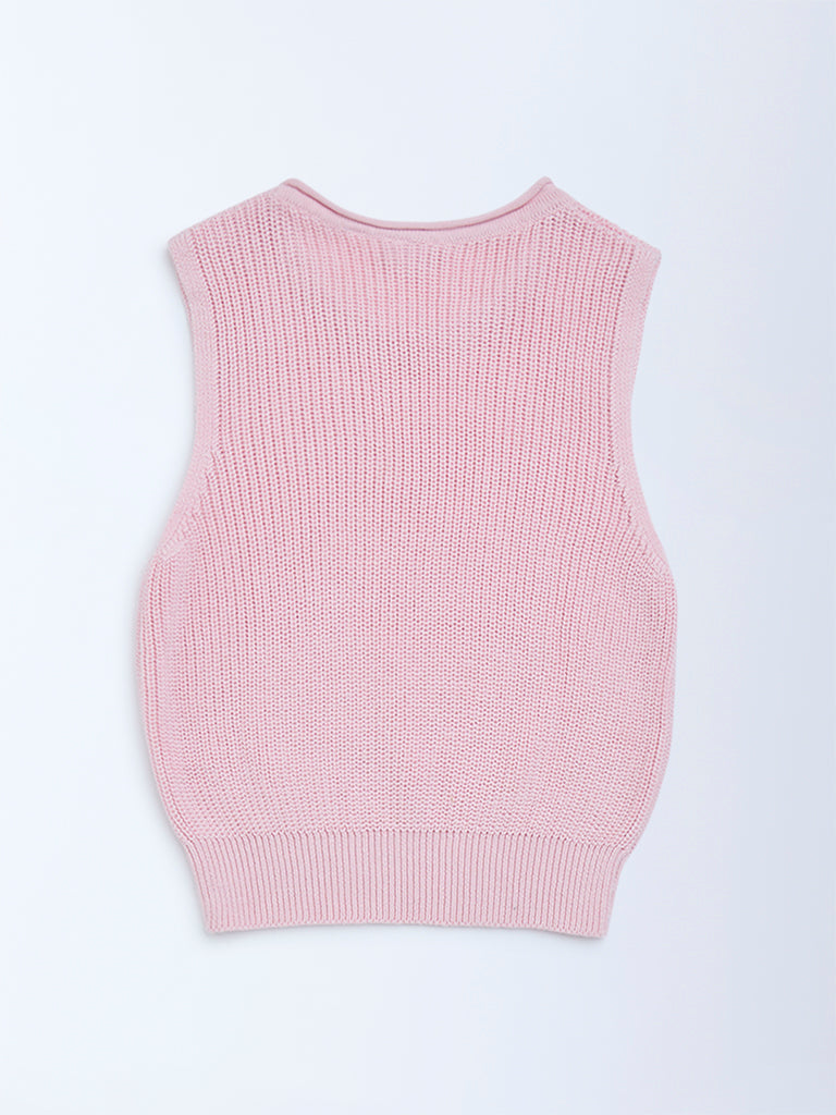Y&F Kids Pink Knit-Textured Cotton Sweater