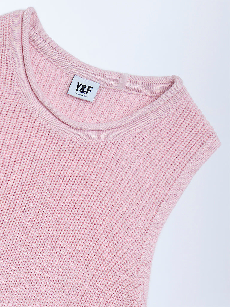Y&F Kids Pink Knit-Textured Cotton Sweater