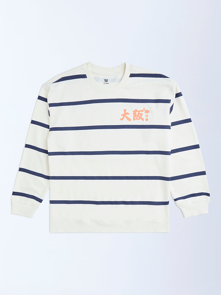 Y&F Kids Off-White Striped Cotton-Blend Sweatshirt
