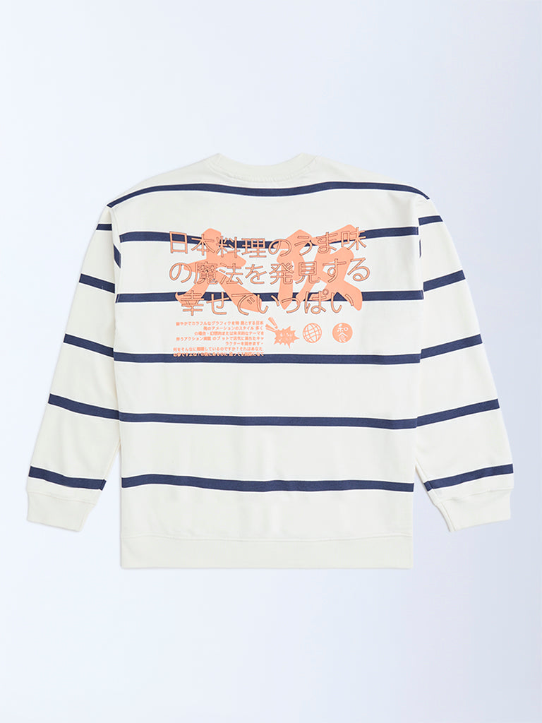 Y&F Kids Off-White Striped Cotton-Blend Sweatshirt