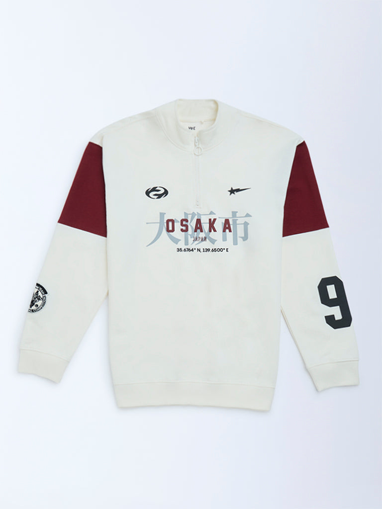 Y&F Kids Off-White Colour-Blocked Cotton-Blend Sweatshirt