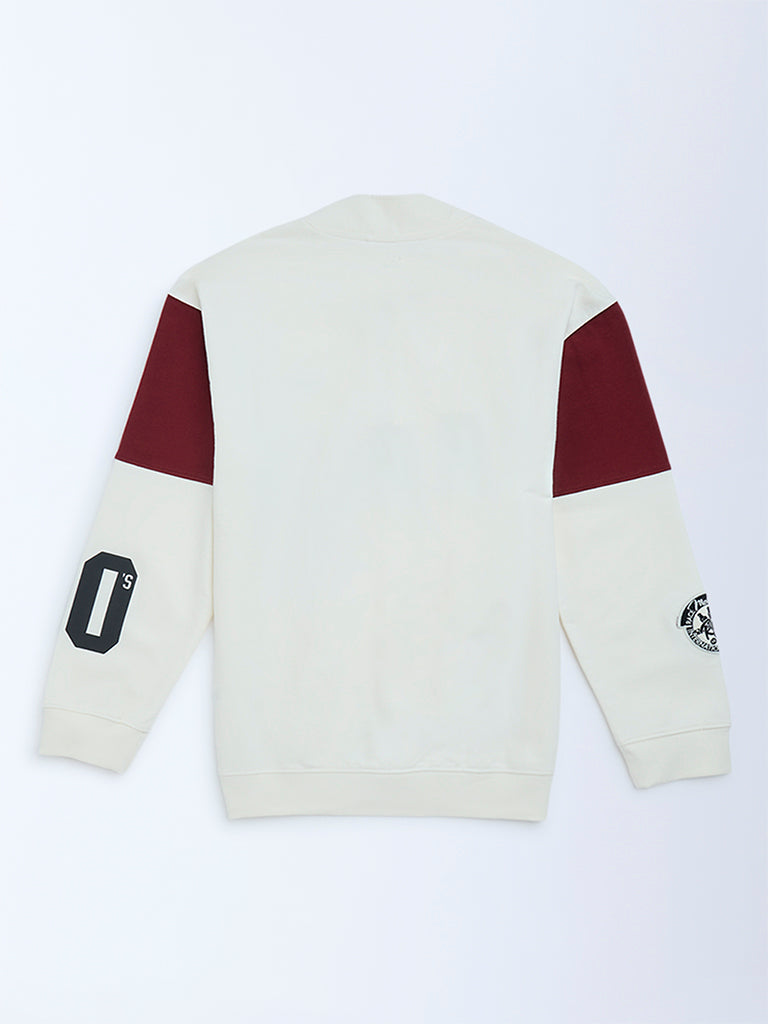 Y&F Kids Off-White Colour-Blocked Cotton-Blend Sweatshirt