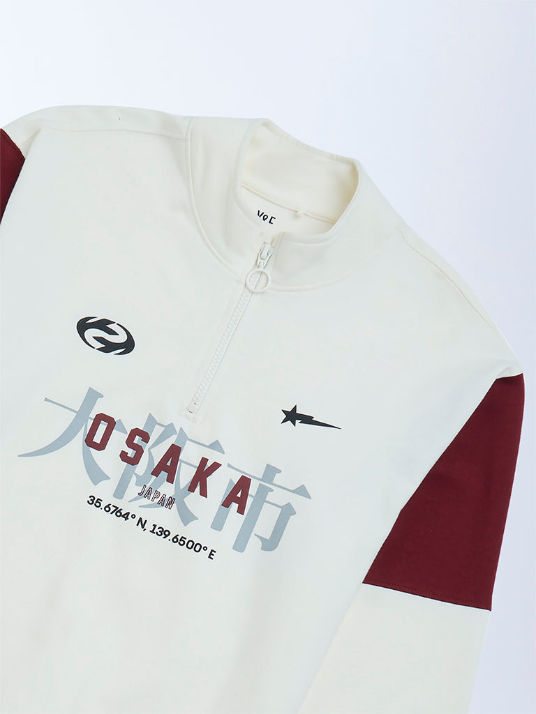 Y&F Kids Off-White Colour-Blocked Cotton-Blend Sweatshirt