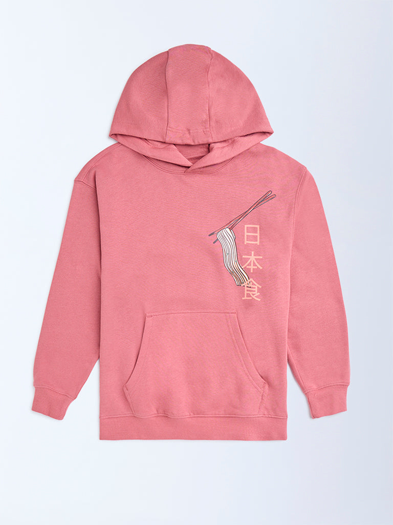 Y&F Kids Coral Printed Cotton Hoodie