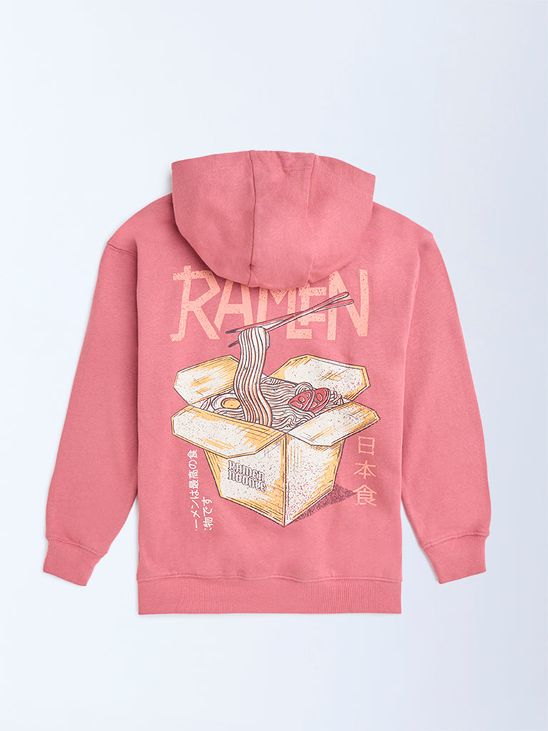 Y&F Kids Coral Printed Cotton Hoodie