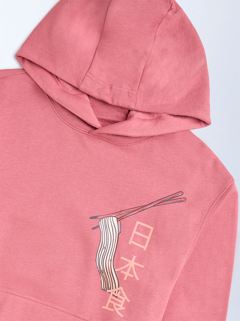 Y&F Kids Coral Printed Cotton Hoodie