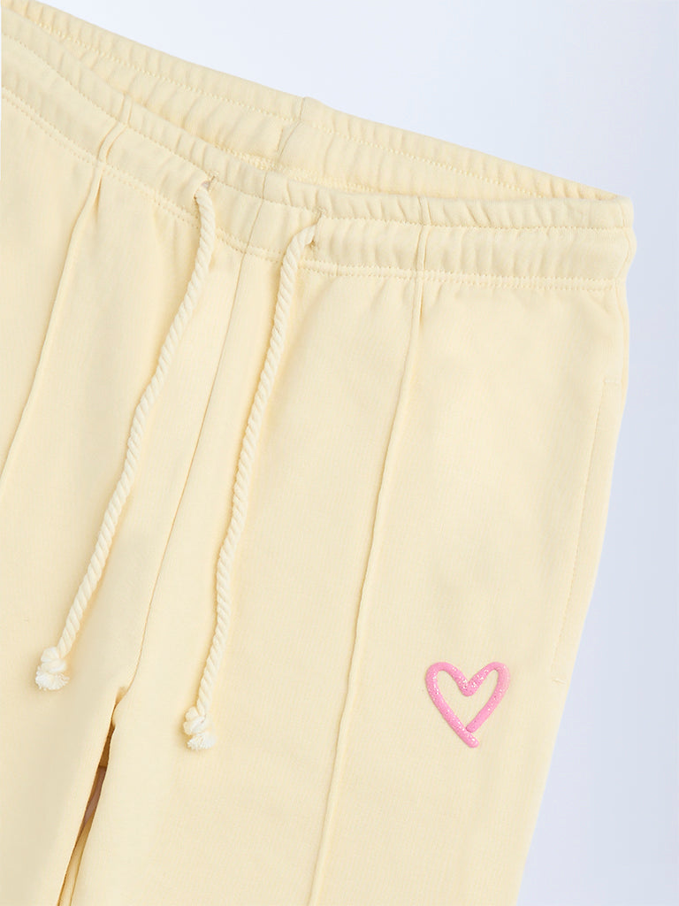 HOP Kids Light Yellow High-Rise Cotton-Blend Joggers