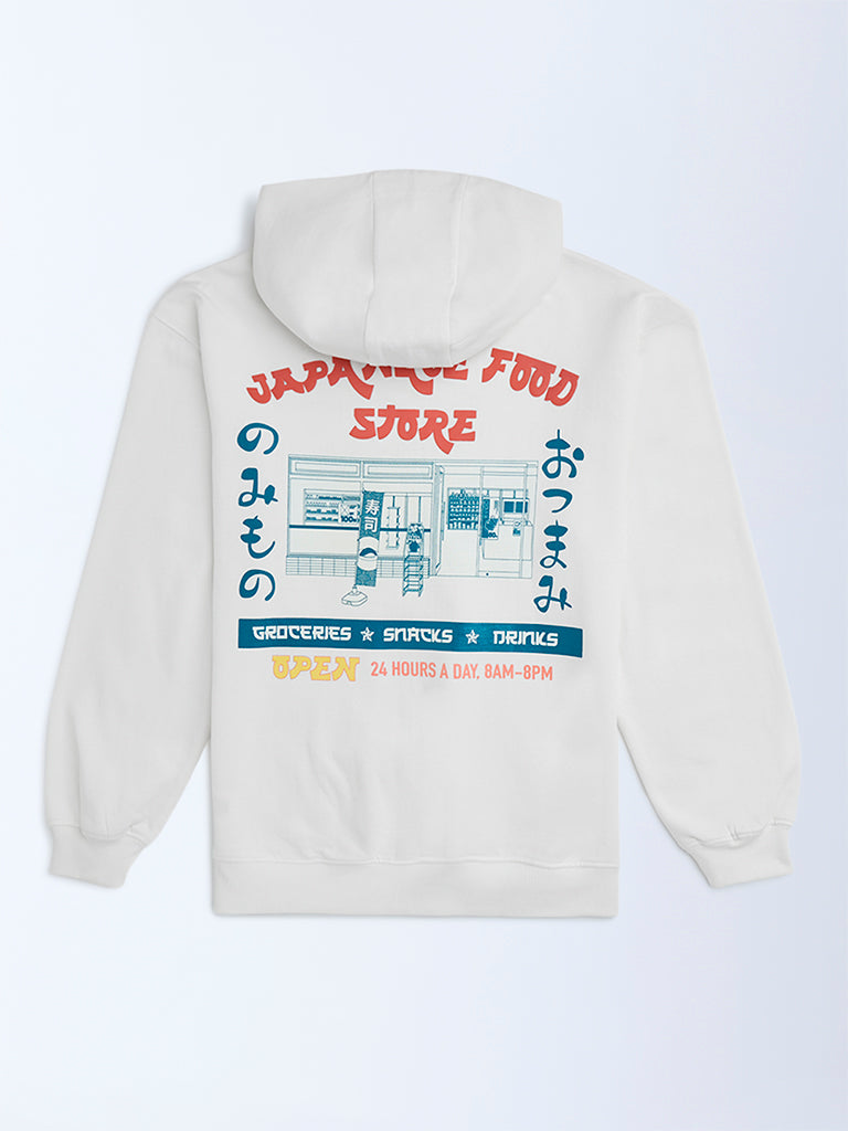 Y&F Kids Off-White Printed Cotton Hoodie