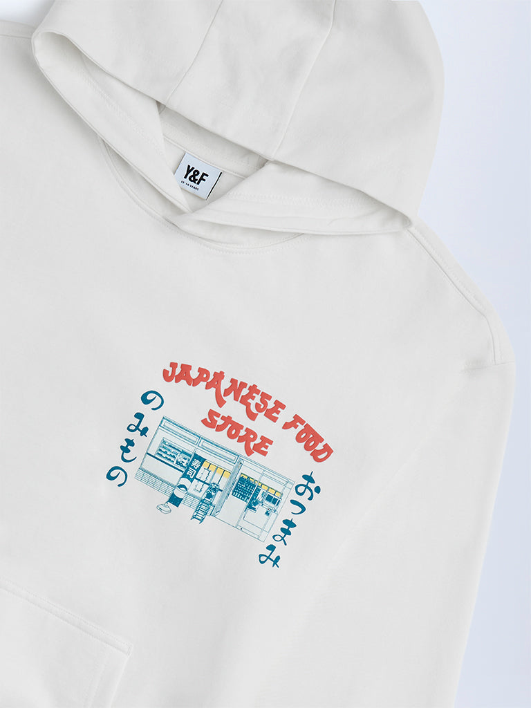 Y&F Kids Off-White Printed Cotton Hoodie