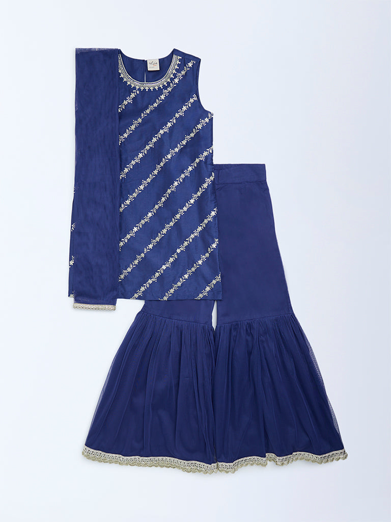 Utsa Kids Navy Embellished Sharara Ethnic Set - (8-14yrs)
