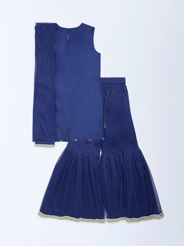 Utsa Kids Navy Embellished Sharara Ethnic Set - (8-14yrs)