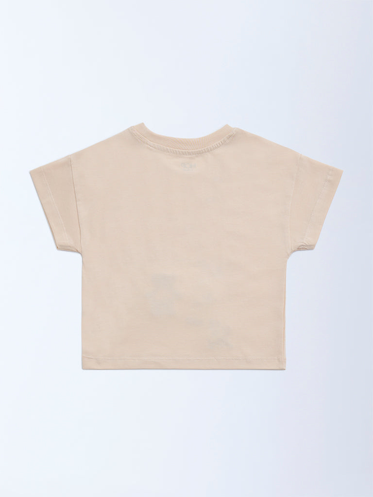 HOP Kids Peach Embroidered Cotton T-Shirt