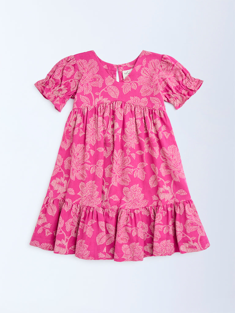 Utsa Kids Pink Bandhani Floral Cotton-Blend Tiered Dress - (2-8yrs)