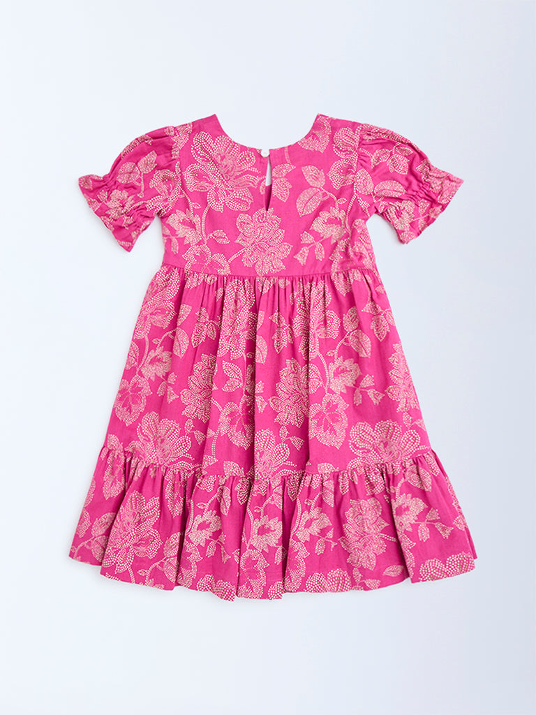 Utsa Kids Pink Bandhani Floral Cotton-Blend Tiered Dress - (2-8yrs)