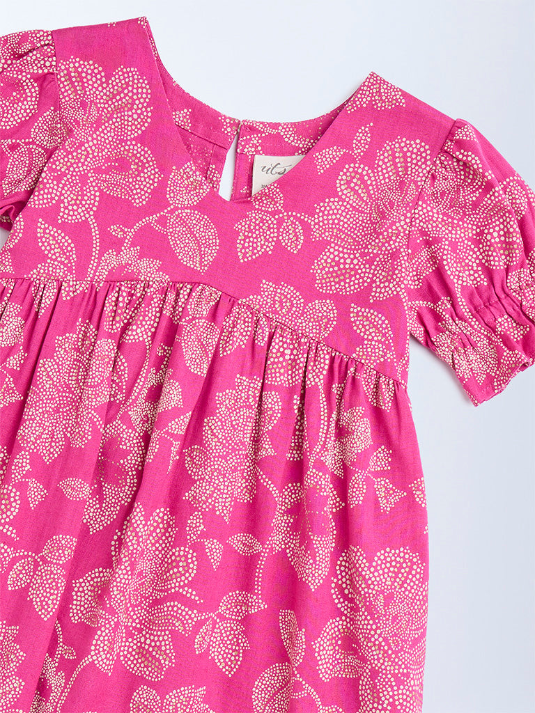 Utsa Kids Pink Bandhani Floral Cotton-Blend Tiered Dress - (2-8yrs)