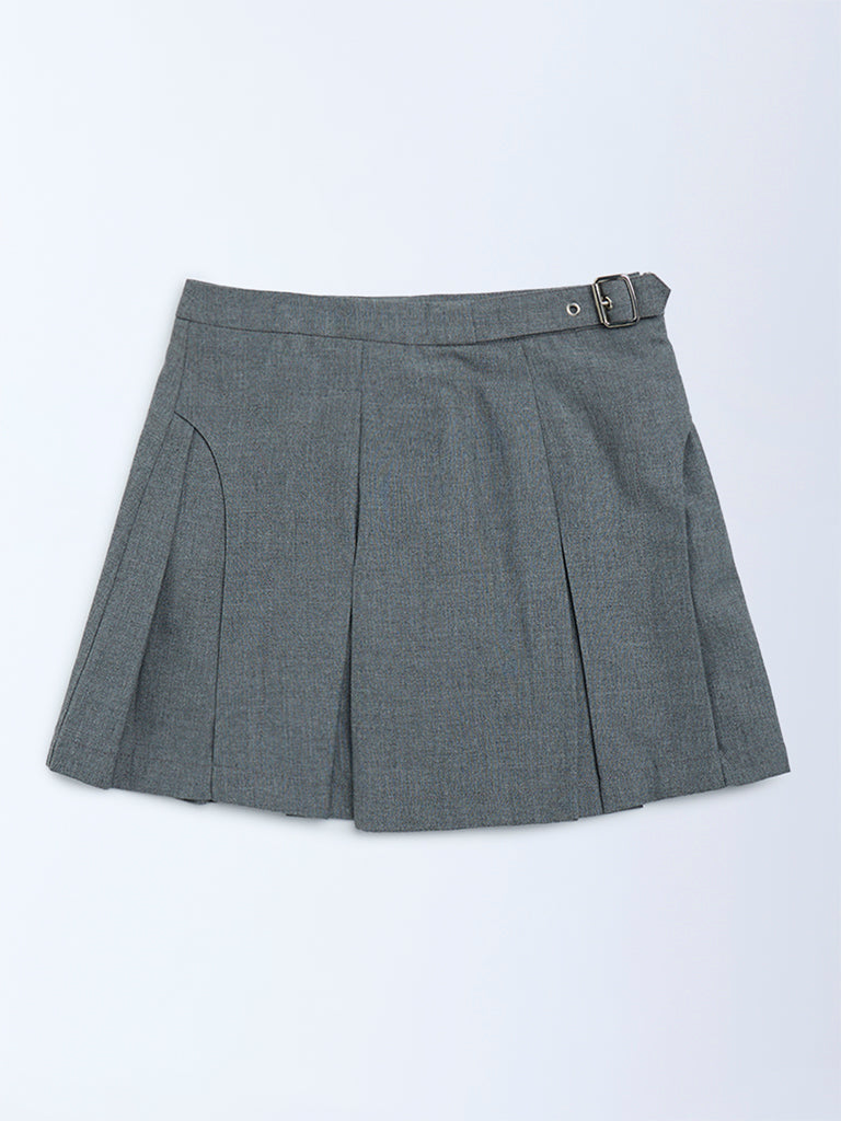Y&F Kids Grey Box Pleated High-Rise Cotton-Blend Skirt