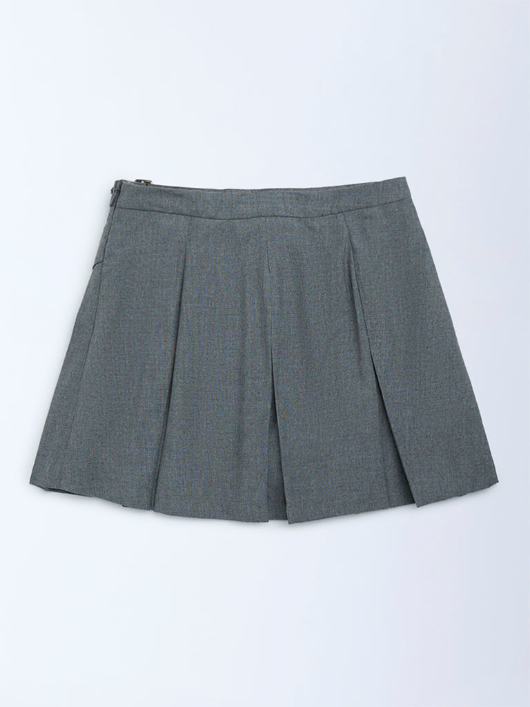 Y&F Kids Grey Box Pleated High-Rise Cotton-Blend Skirt