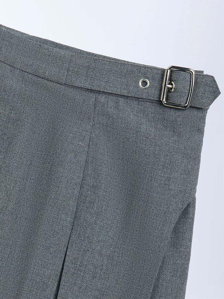 Y&F Kids Grey Box Pleated High-Rise Cotton-Blend Skirt