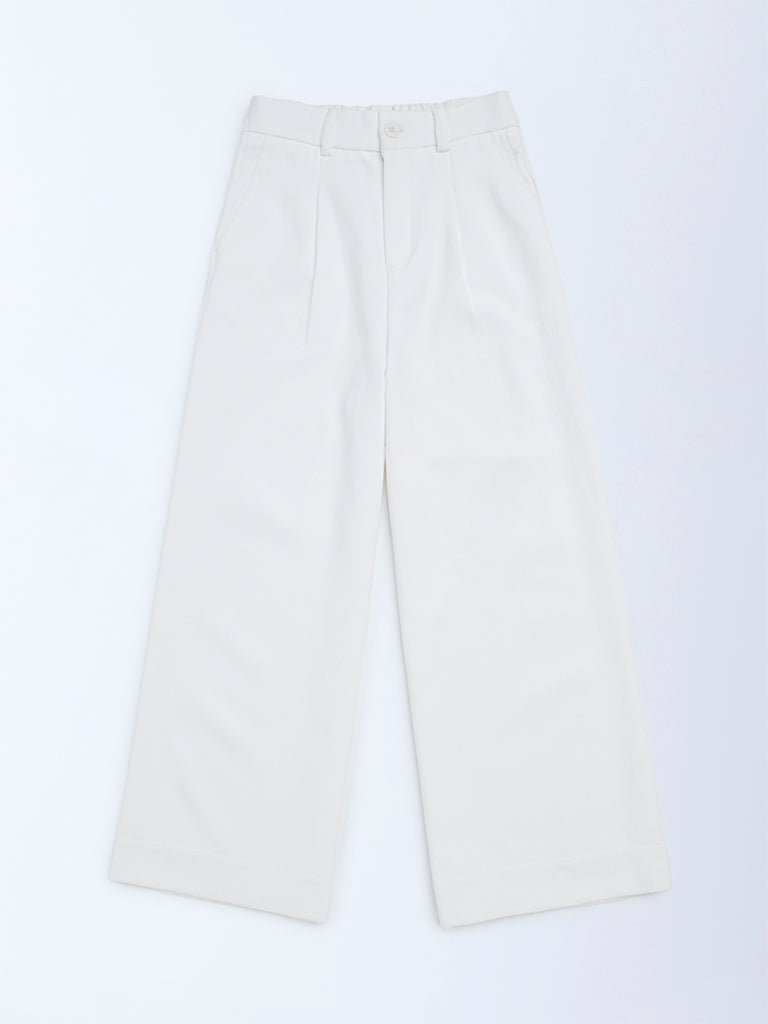 Y&F Kids White Solid High-Rise Trousers
