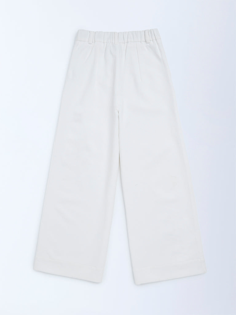 Y&F Kids White Solid High-Rise Trousers