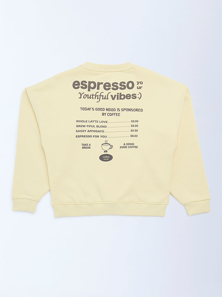 Y&F Kids Yellow Typographic Cotton Sweatshirt