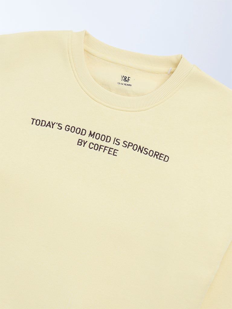 Y&F Kids Yellow Typographic Cotton Sweatshirt