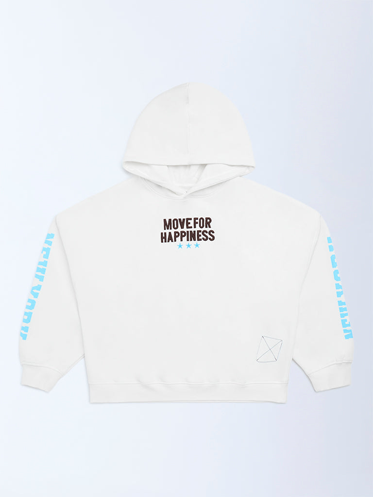 Y&F Kids White Text Printed Cotton-Blend Hoodie