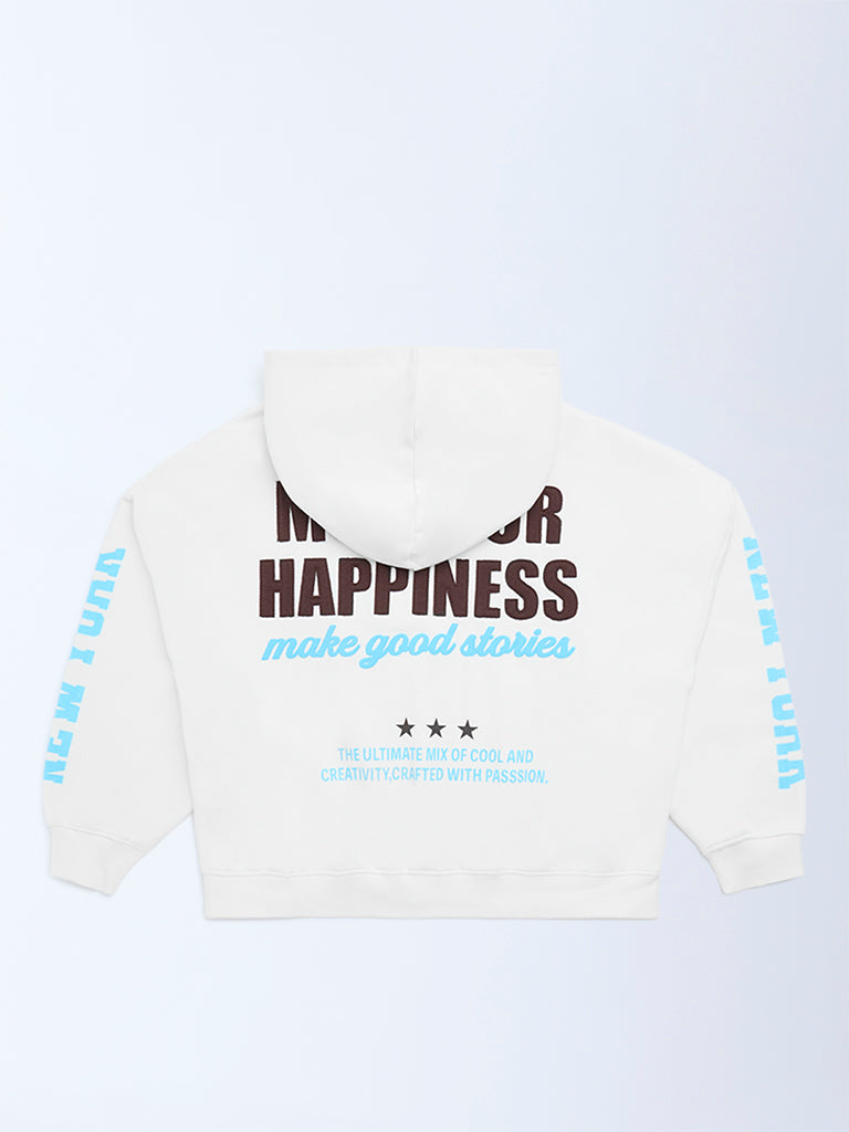 Y&F Kids White Text Printed Cotton-Blend Hoodie