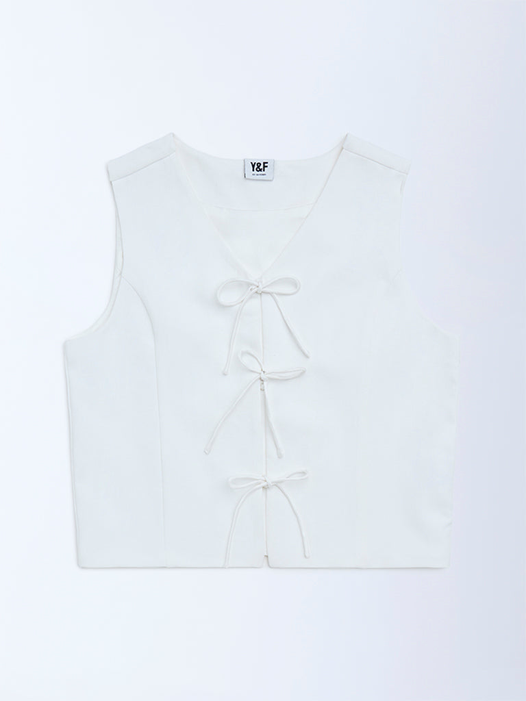 Y&F Kids White Solid Waistcoat