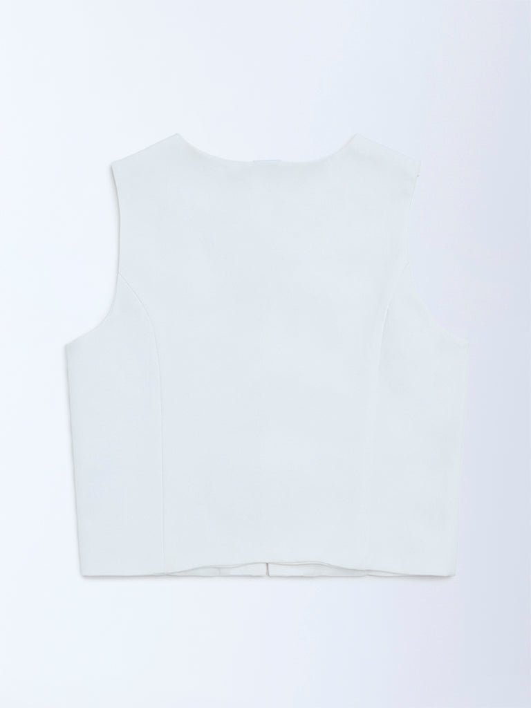 Y&F Kids White Solid Waistcoat