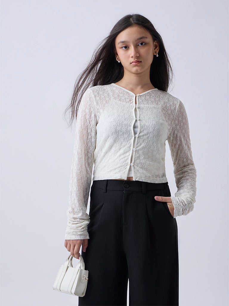 Y&F Kids Ivory Floral Lace Top