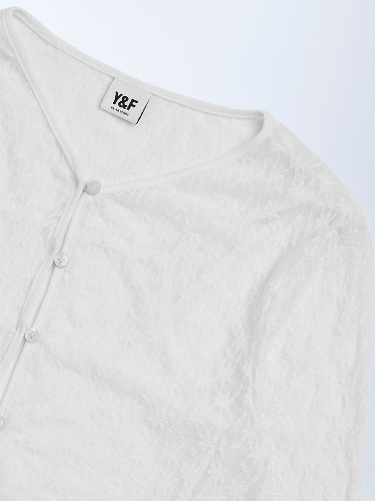 Y&F Kids Ivory Floral Lace Top