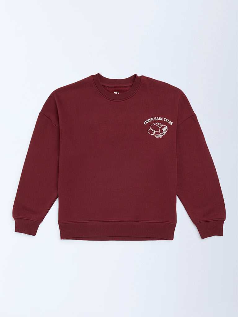 Y&F Kids Burgundy Printed Cotton-Blend Sweatshirt