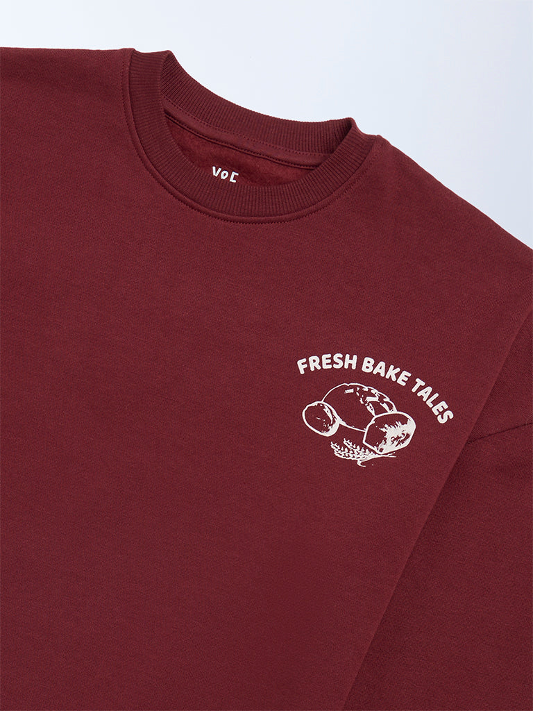 Y&F Kids Burgundy Printed Cotton-Blend Sweatshirt