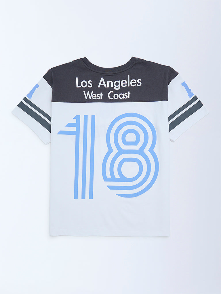 Y&F Kids White Colour-Blocked Cotton T-Shirt