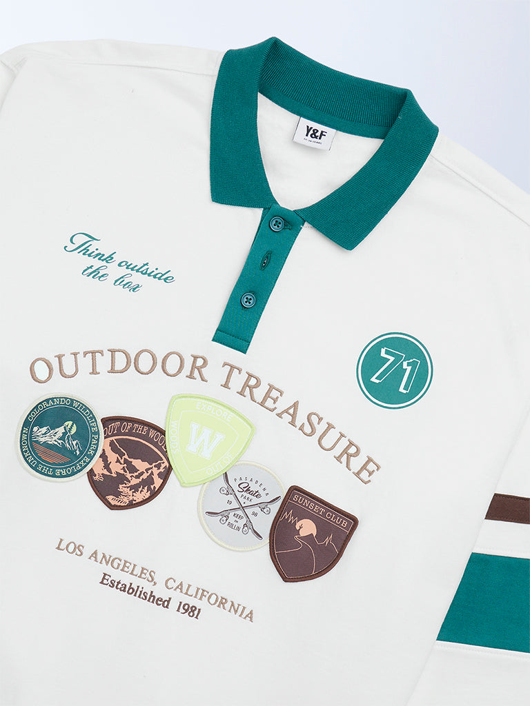 Y&F Kids Off-White Printed Cotton-Blend Polo Sweatshirt