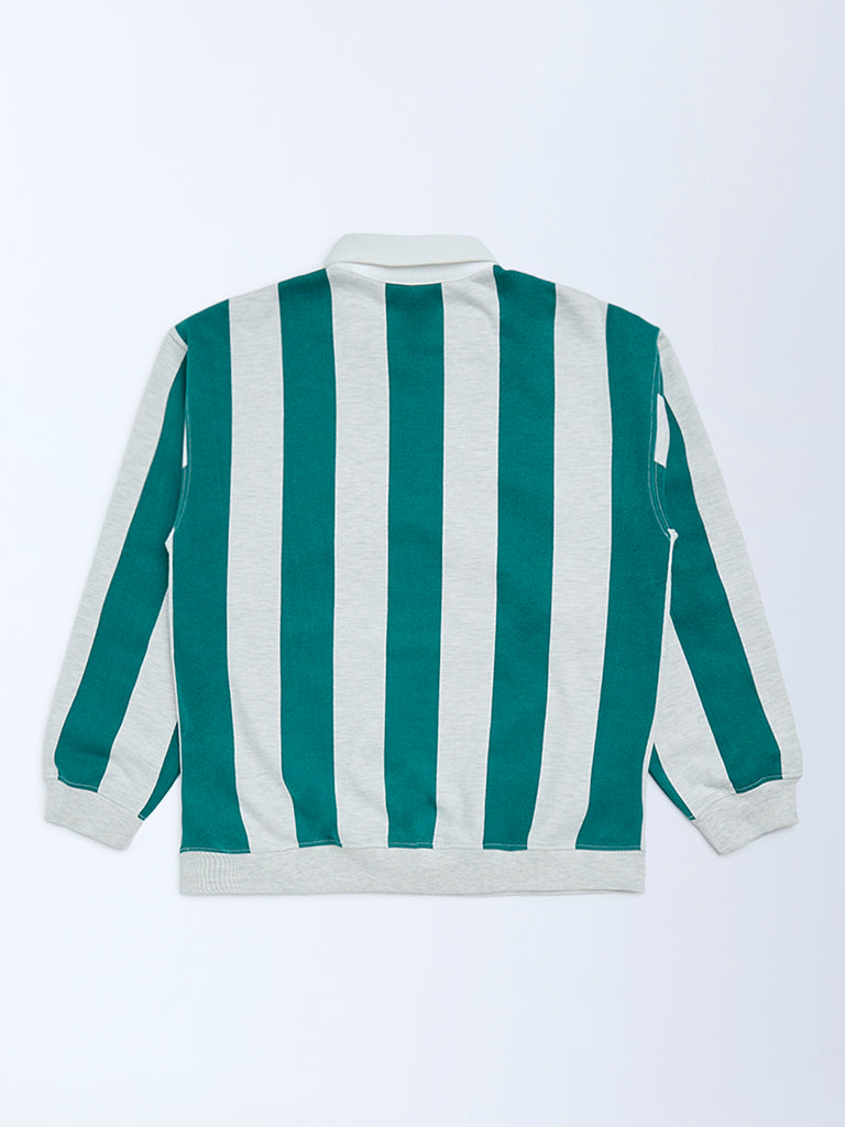 Y&F Kids Green Striped Cotton-Blend Sweatshirt
