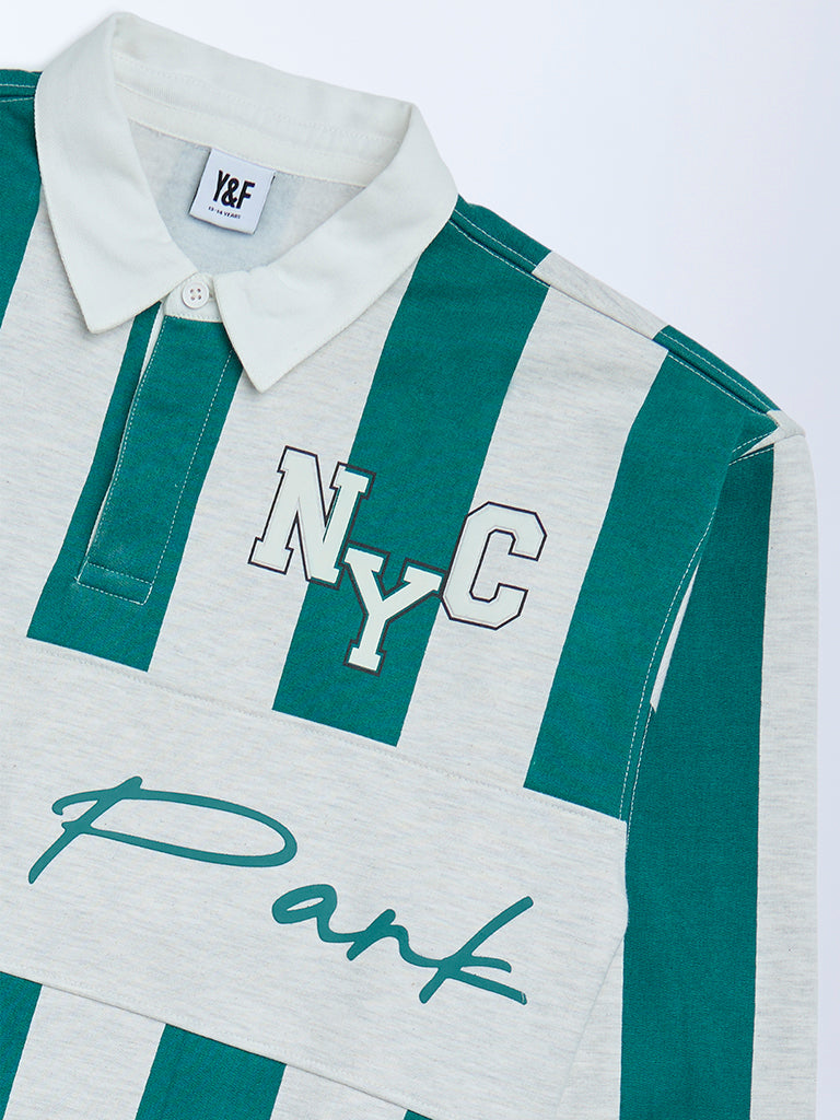 Y&F Kids Green Striped Cotton-Blend Sweatshirt