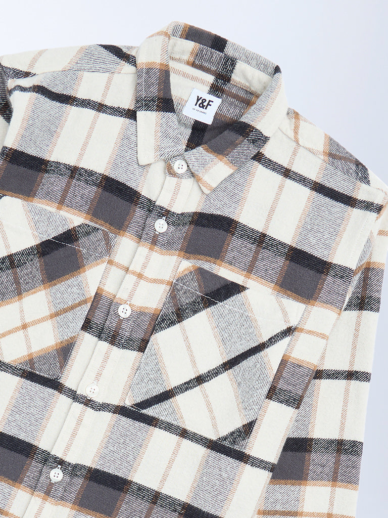 Y&F Kids Off-White Checks Design Cotton Shirt