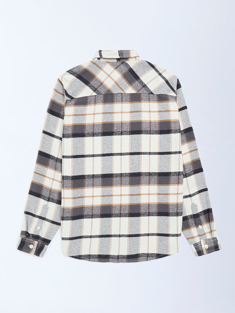 Y&F Kids Off-White Checks Design Cotton Shirt