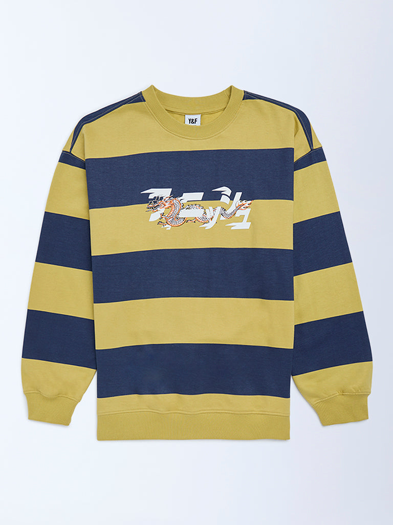 Y&F Kids Olive Striped Cotton Sweatshirt