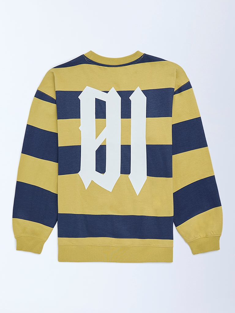 Y&F Kids Olive Striped Cotton Sweatshirt