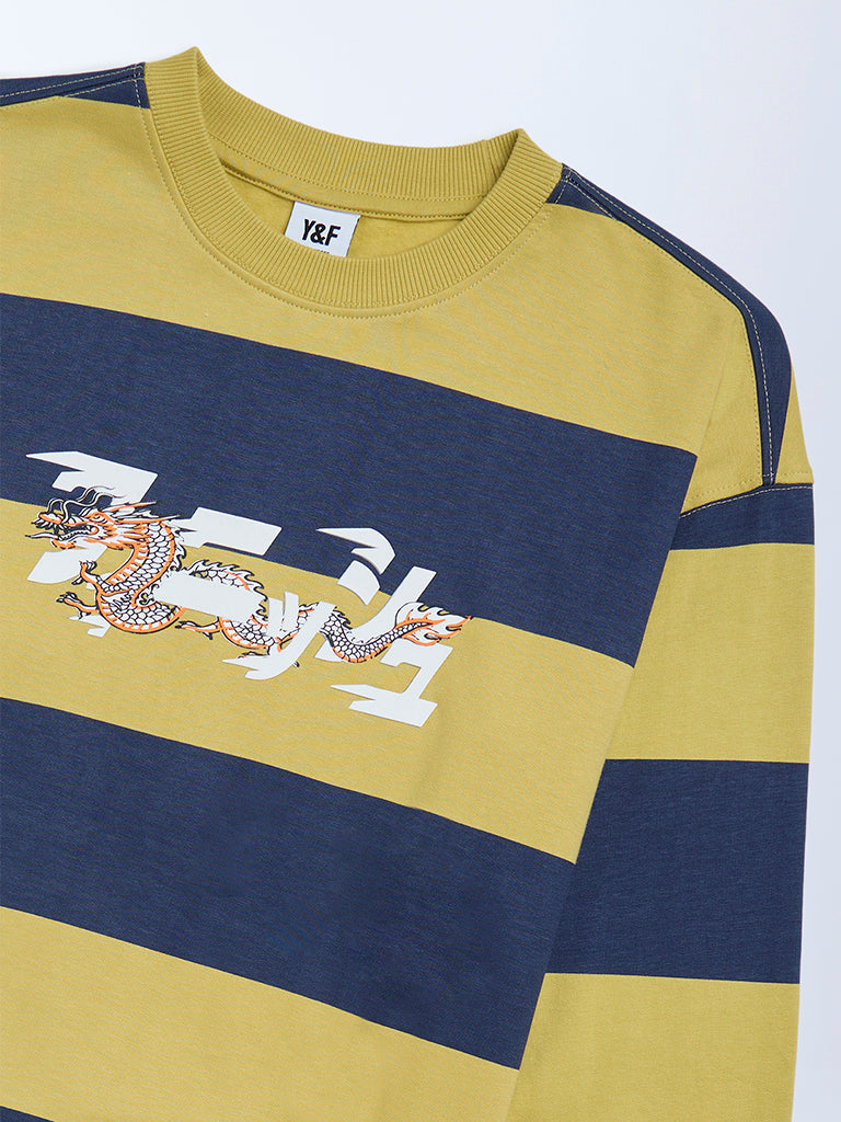 Y&F Kids Olive Striped Cotton Sweatshirt