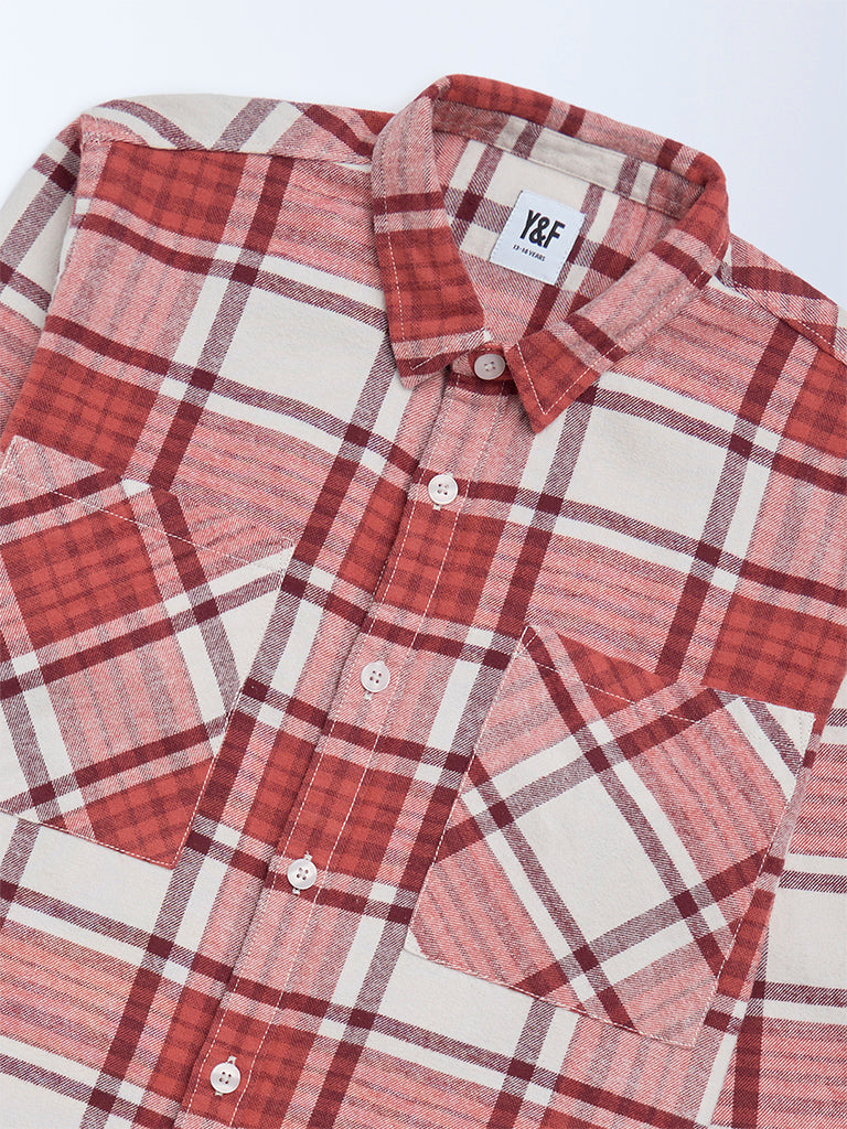 Y&F Kids Red Checks Design Cotton Shirt