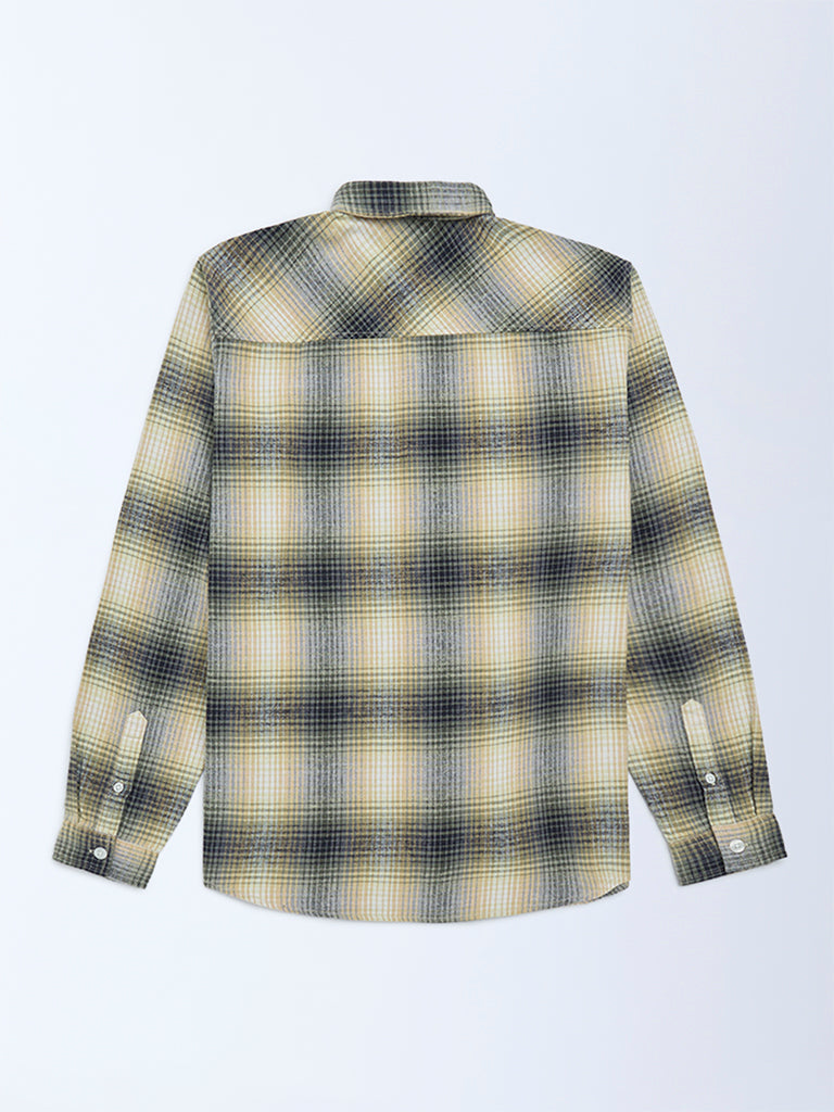 Y&F Kids Yellow Checks Detailed Cotton Shirt
