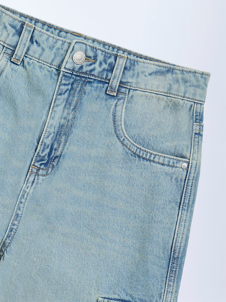 Y&F Kids Light Blue Faded Relaxed-Fit High-Rise Jeans