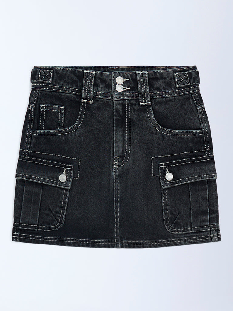 Y&F Kids Charcoal High-Rise Denim Skirt
