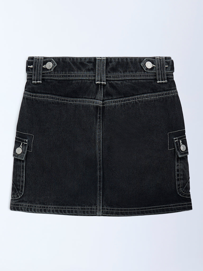 Y&F Kids Charcoal High-Rise Denim Skirt