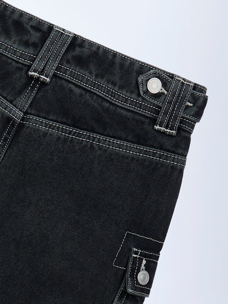 Y&F Kids Charcoal High-Rise Denim Skirt